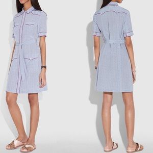 NWT Coach Blue Silk Star Print Western Shirt Dress